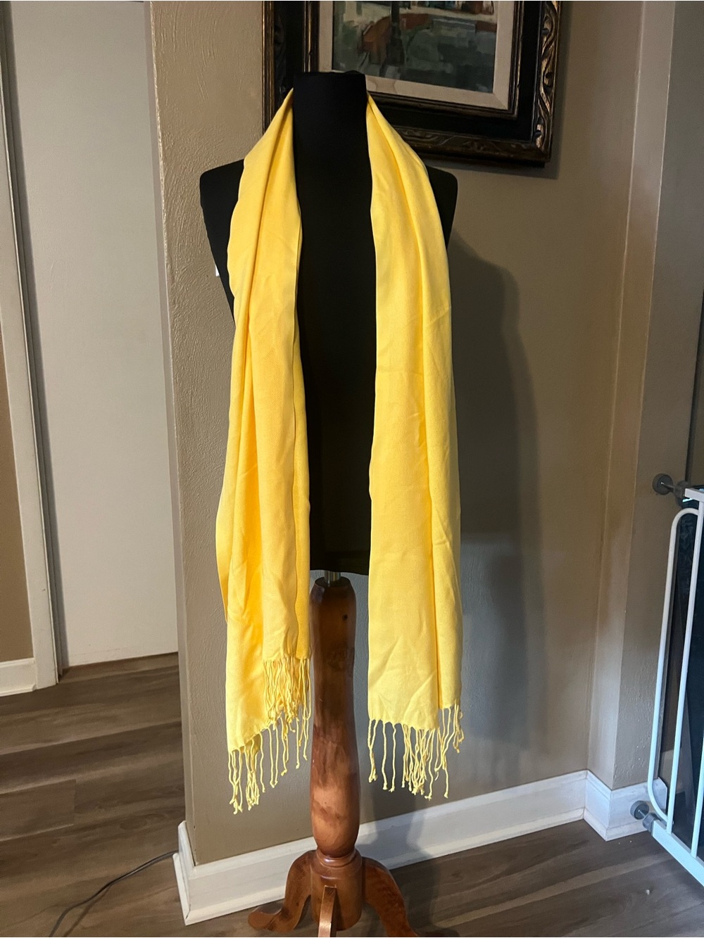 Vintage pashmina Bright Yellow Lightweight Fringe Scarf
